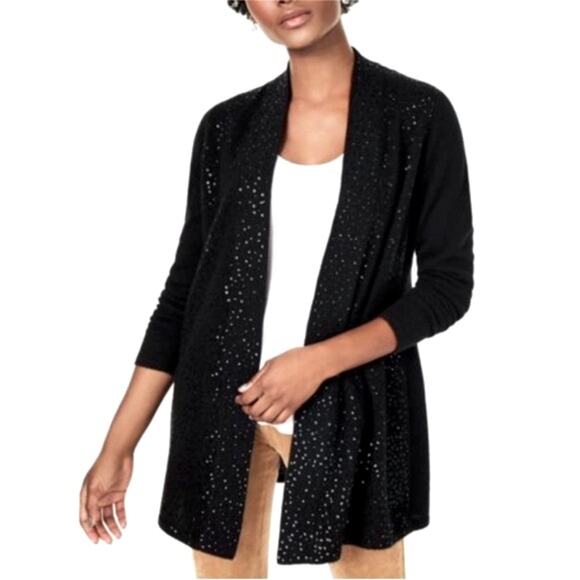 Charter Club 100% Cashmere Sequined Open Front Knit Cardigan Sweater Black SMALL - Picture 11 of 11